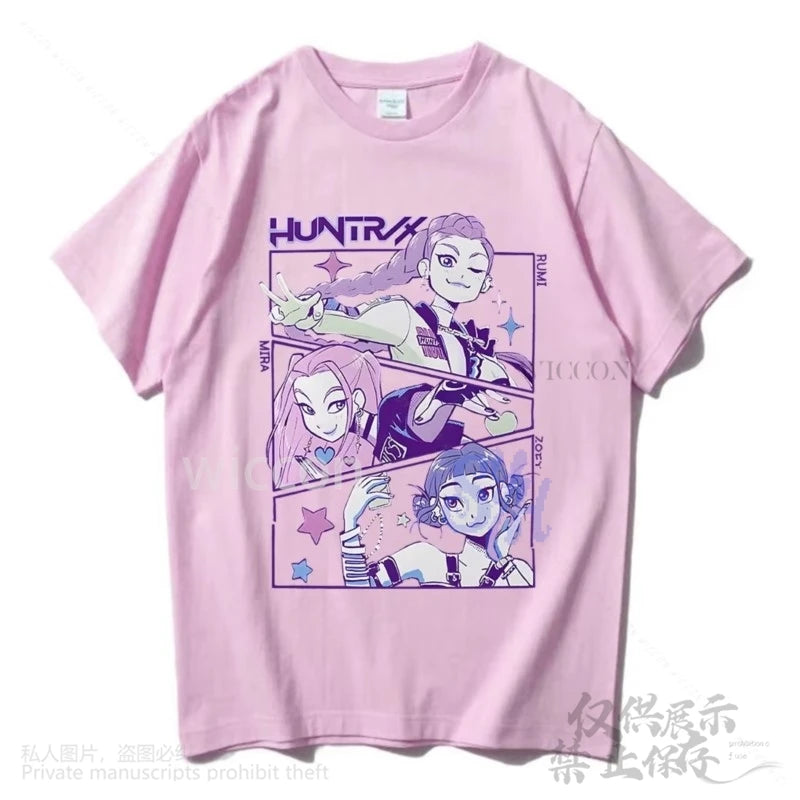 Anime Huntrix Rumi Mira Zoey Cosplay Kpop Demon Girls Power Korea Groups Kawaii Cute Cartoon Comfort Colors Tshirt Halloween Cos