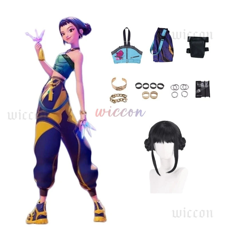 Kpop Huntrix Group Rumi Zoey Mira Cosplay Anime Demon Hunters Costume Coat Earrings Set 코스프레 Halloween Party Outfit for Girls