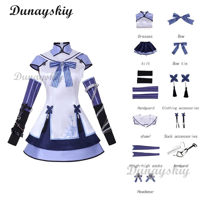 Hololive VTuber Blanche Fleur Azuma Seren Cosplay Costume Wig Lovely Dress Uniform Halloween Carnival Party Carnival Outfit