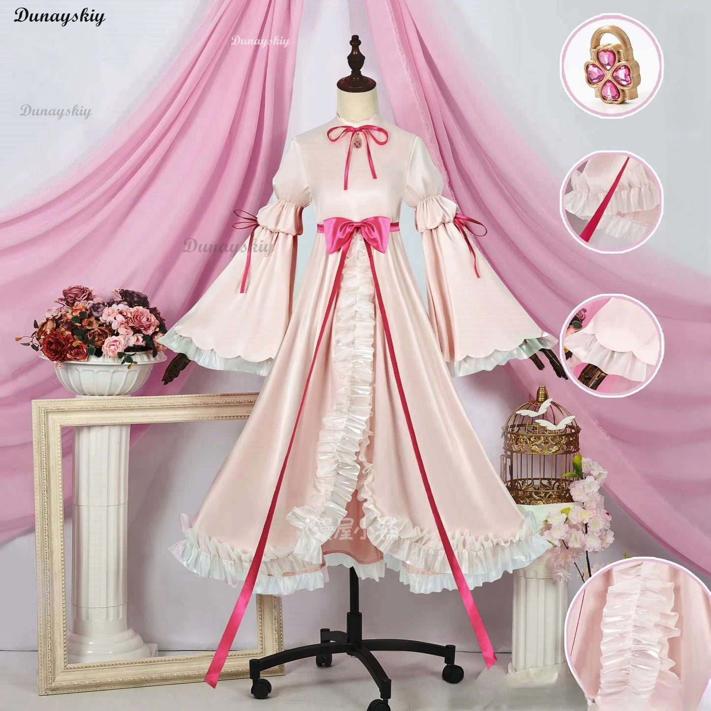 Cosersea Shugo Chara Hinamori Amu Amulet Angel Cosplay Costume Women Pink Dress Halloween Suit Outfit Fullset Suit With Bow