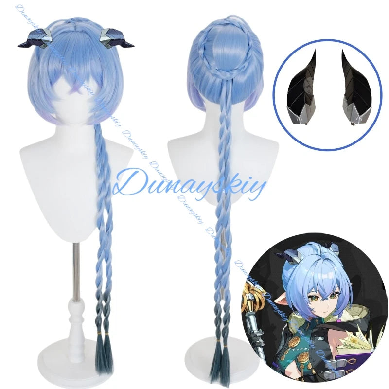Game Zenless Zone Zero ZZZ Lucia Cosplay Wig Prop Corn Blue Braids Wigs Heat Resistant Synthetic Wigs + Wig Cap