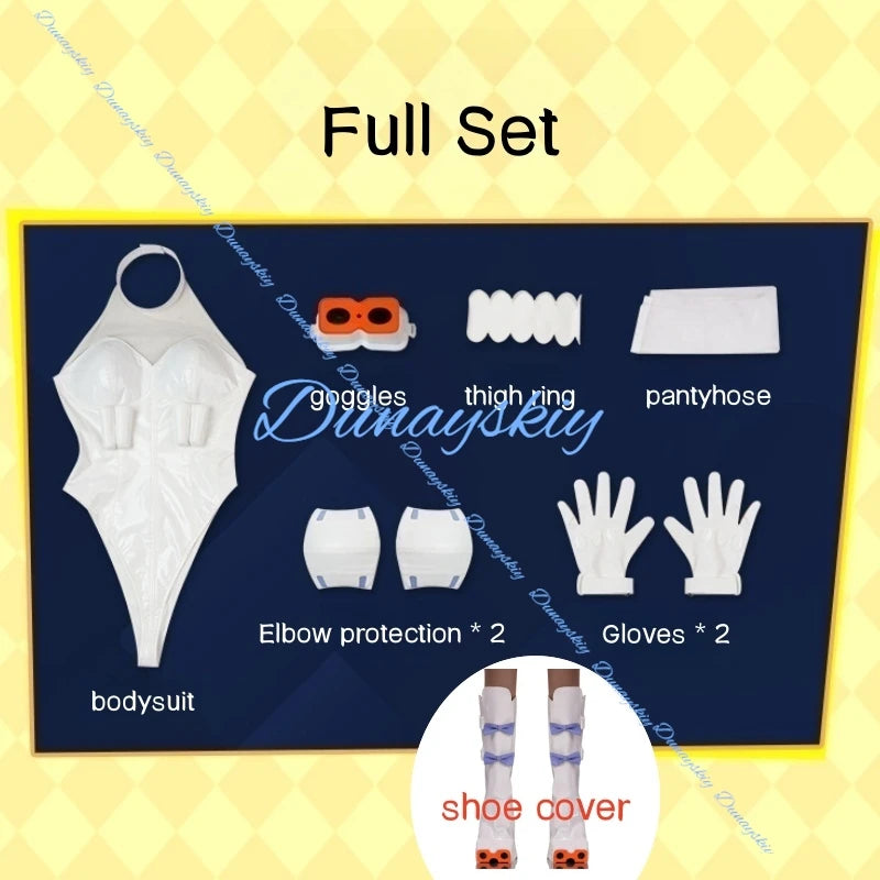 Gunsmith Bitchhh Cosplay Costume Wig Shoe cover Anime New Panty Stocking with Garterbelt White Bodysuit Glasses Halloween Party
