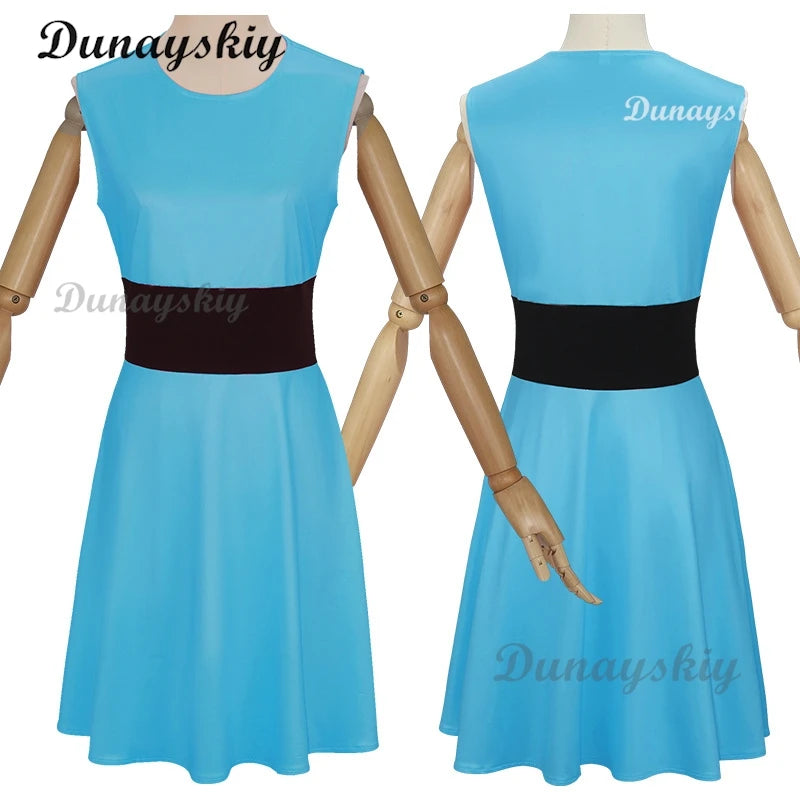 Powerpuff Cosplay Girls Costume Dress Set Blossom Buttercup Bubbles Costume Dress Women  Belt Set Halloween Fancy Dress