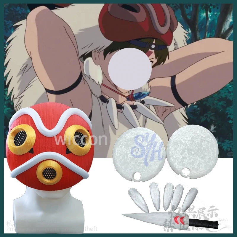 Anime Princess Cosplay Mask Earring Horror Red 3D Polylactic Acid Necklace Props Accessory Halloween Christmas Party Gifts Cos