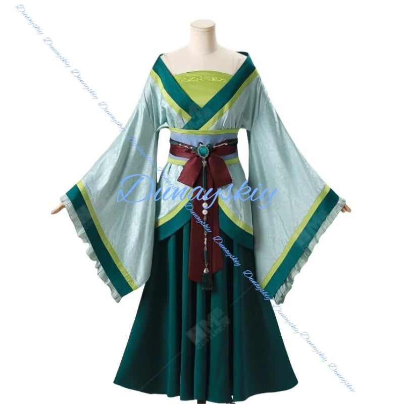 Anime The Apothecary Maomao Cosplay Costume Wig Green Uniform Chinese Traditional Hanfu Dress Headwear Earrings Necklace Chain