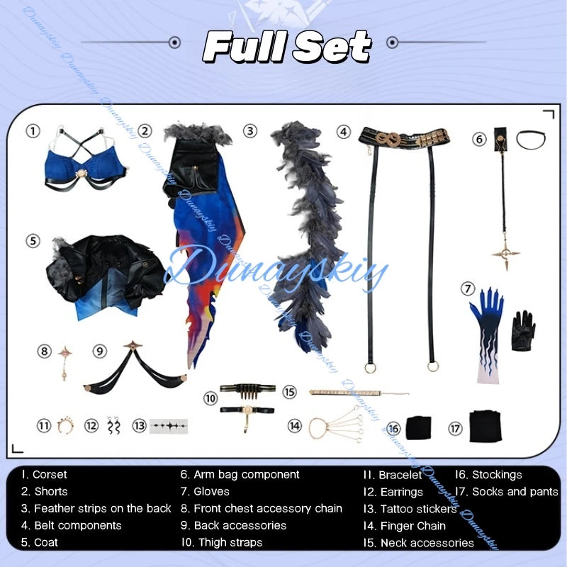 Wuthering Waves Galbrena Cosplay Costume Wig Shoes Uniform Outfit Blue Jacket Carnival Halloween Party for Role Play Cos Props