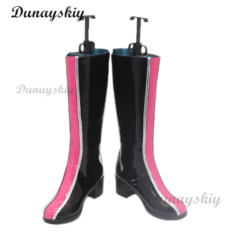 Anime Movie KPOP Demon Hunters Rumi Cosplay Shoes Boots Black PU Leather Boots For Women Men Halloween Carnival Party Props
