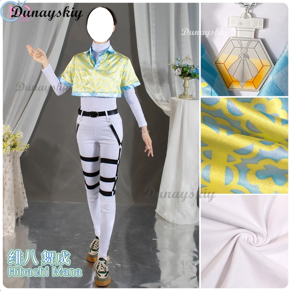 Anime Vtuber Nijisanji Hibachi Mana Cosplay Costume Wig Heat Yellow Short T-shirt Halloween Party Role Play Carnival Suit