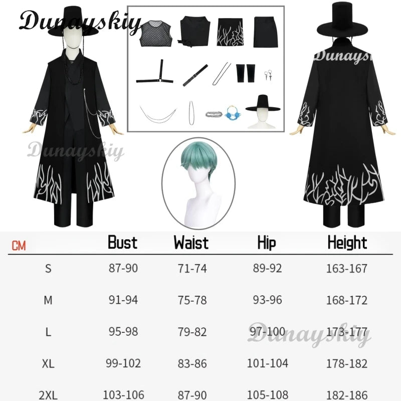 Anime KPop Demon Hunters Saja Boys Cosplay Costume Wig Black Uniform Outfit For Men Women Baby Coat Hat Belt Props Carnival