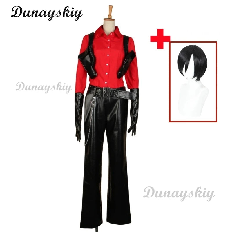 Resident 6 Ada Wong Cosplay Costume Wig Prop Evil Red Shirt Pants Halloween Carnival Disguise Suit Women Girls Customized