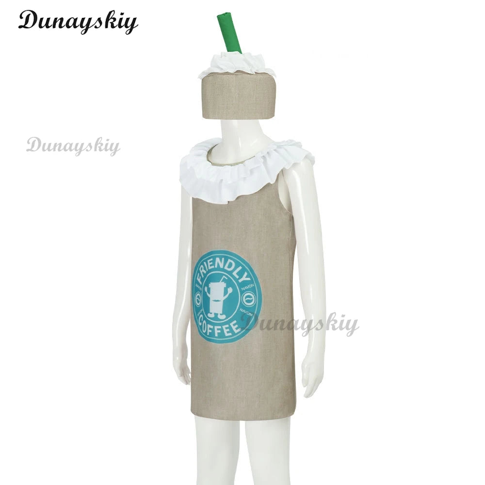 Green Cocoa Drink Milk Tea Cosplay Costume Halloween Drink Theme Party Masquerade Dress Up Carnival Party Stage Fancy Dress