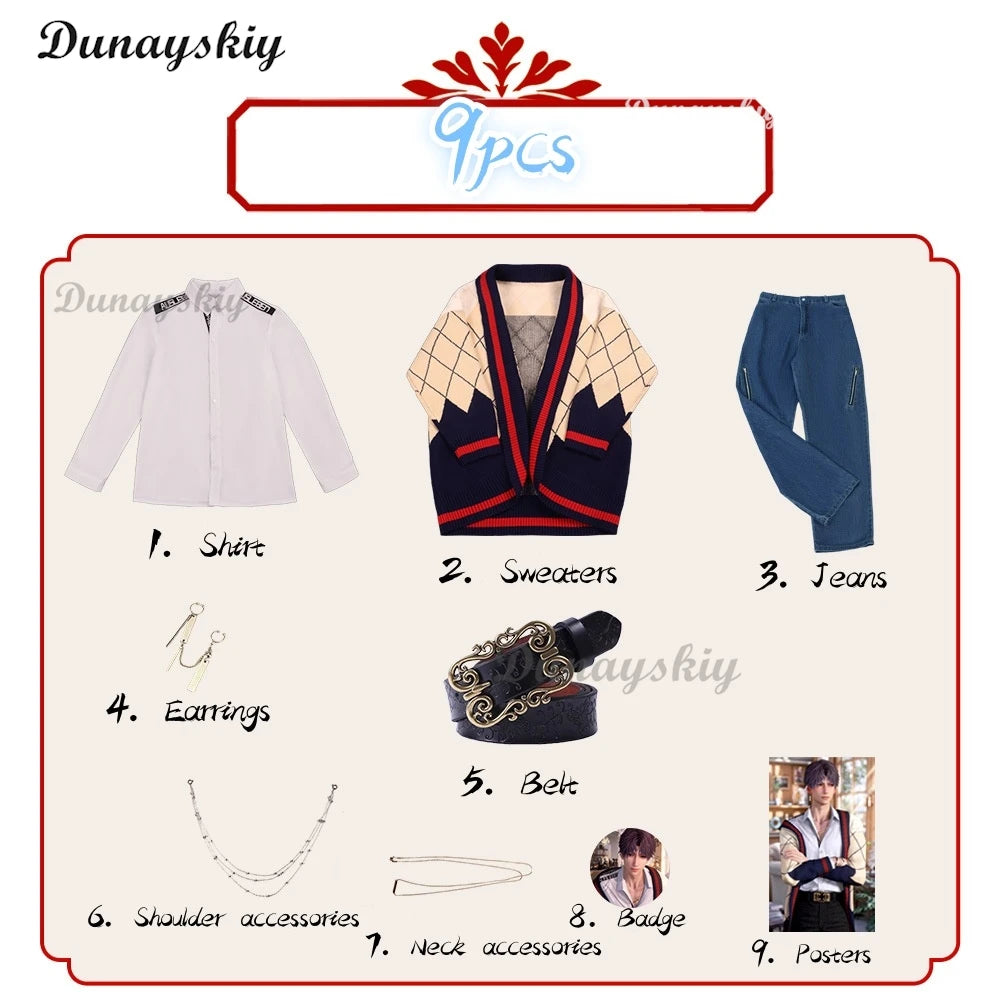 Customized Love and Deepspace Rafayel Cardigan Cosplay Costume Wig Date Game Cosplay Sweater Qiyu Clothes Unisex Couple Suit