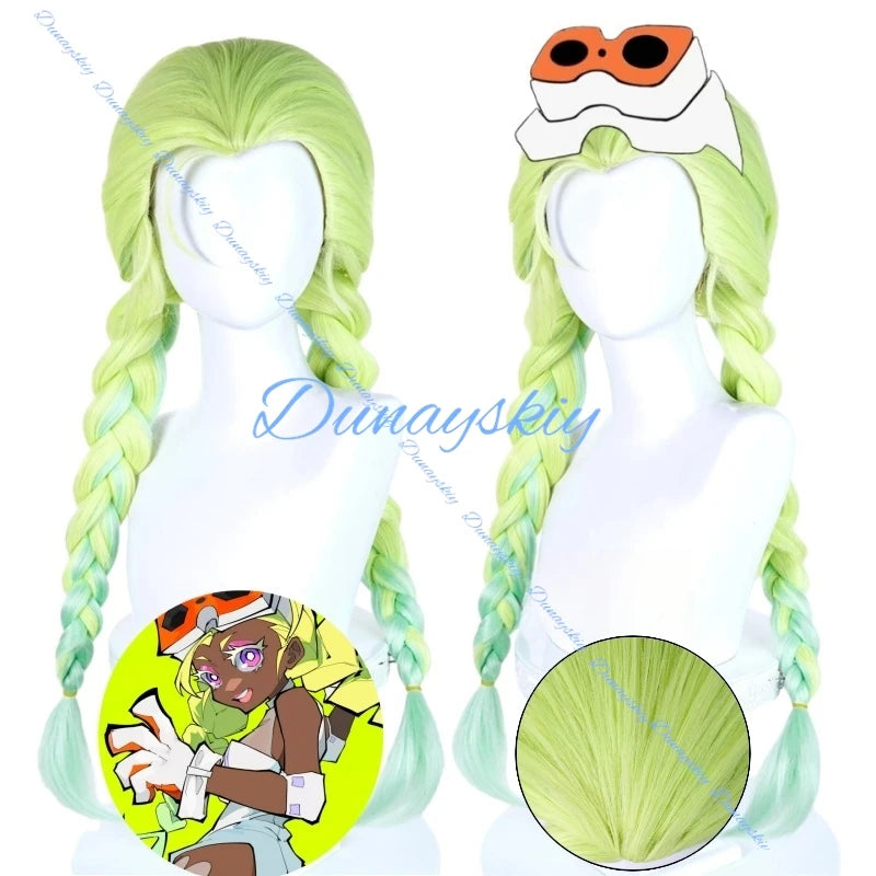 Anim New Panty Stocking Gunsmith Bitchhh Cosplay Wig Garterbelt Green Double Braids Hair Halloween Party Women Girls Carnival