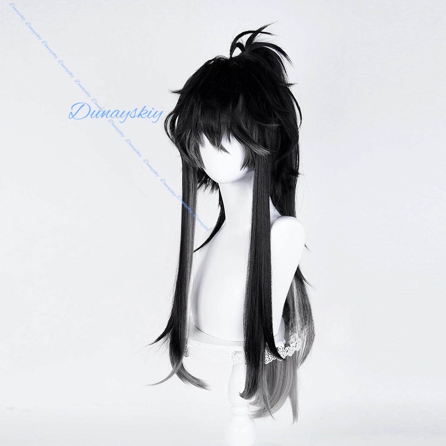 Game Wuthering Waves Qiuyuan Cosplay Wig Props Gray-black Long Hair Festival Halloween Party for Women Men Carnival Accessory