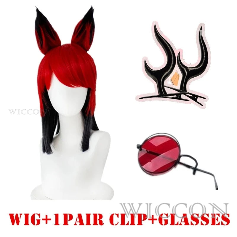 ALASTOR Cosplay Kids Size Hazbbin Anime Cosplay Costume Wig Ears Hotel Accessories Halloween Uniform Men Women Jacket Red Suit