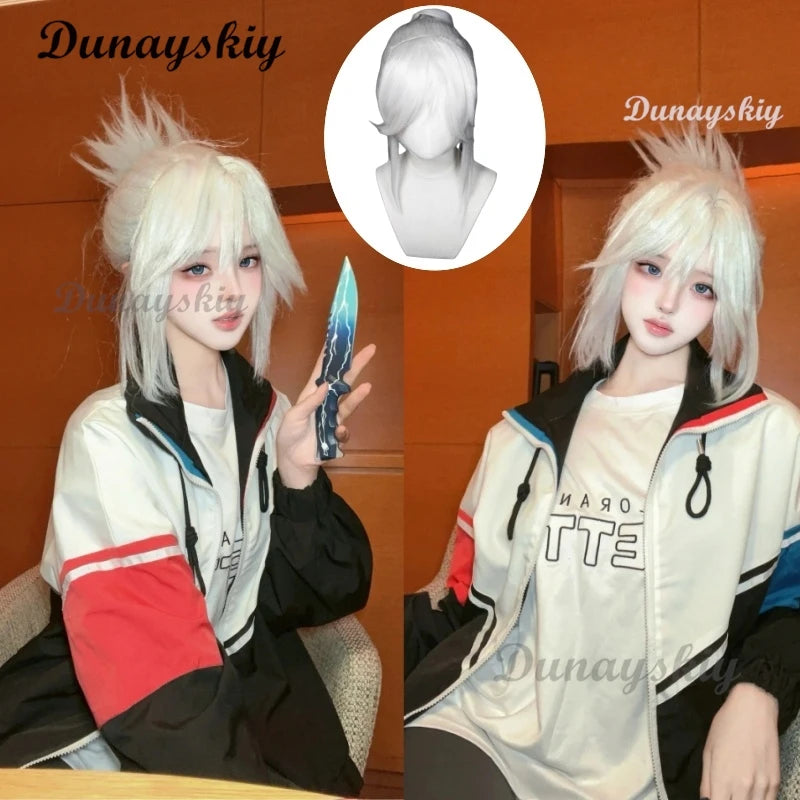 Game Valorant Jett Cosplay Costume wig White Jacket Coat T-shirt Outfits Adult Men women Halloween Carnival Suit