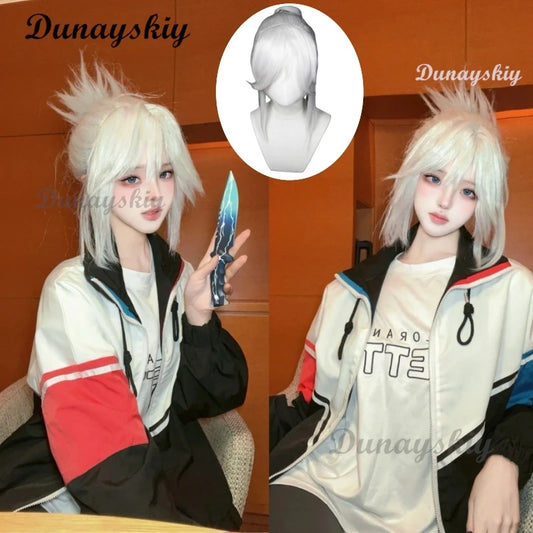 Game Valorant Jett Cosplay Costume wig White Jacket Coat T-shirt Outfits Adult Men women Halloween Carnival Suit
