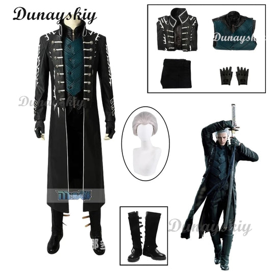 Devil Cosplay May Cry 5 Adult Woman Disguise Vergil Black Long Coat Women's Costumes Halloween Costume Figures Men's Custumes