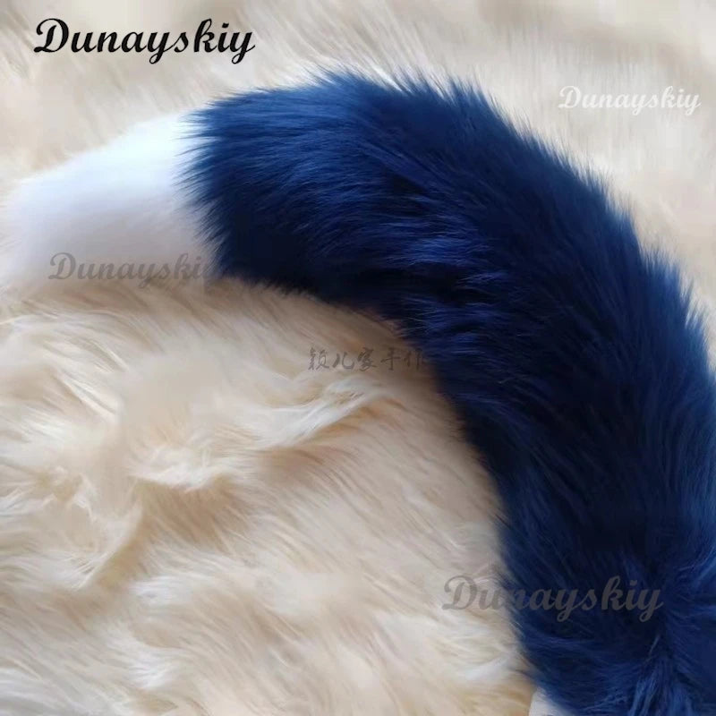 Handmade Deep Blue Wolf Ear Fox Ear Hairband Headwear Dog Ear KC Hair Clip Costume Accessories Tail Animal Ear Cosplay Props