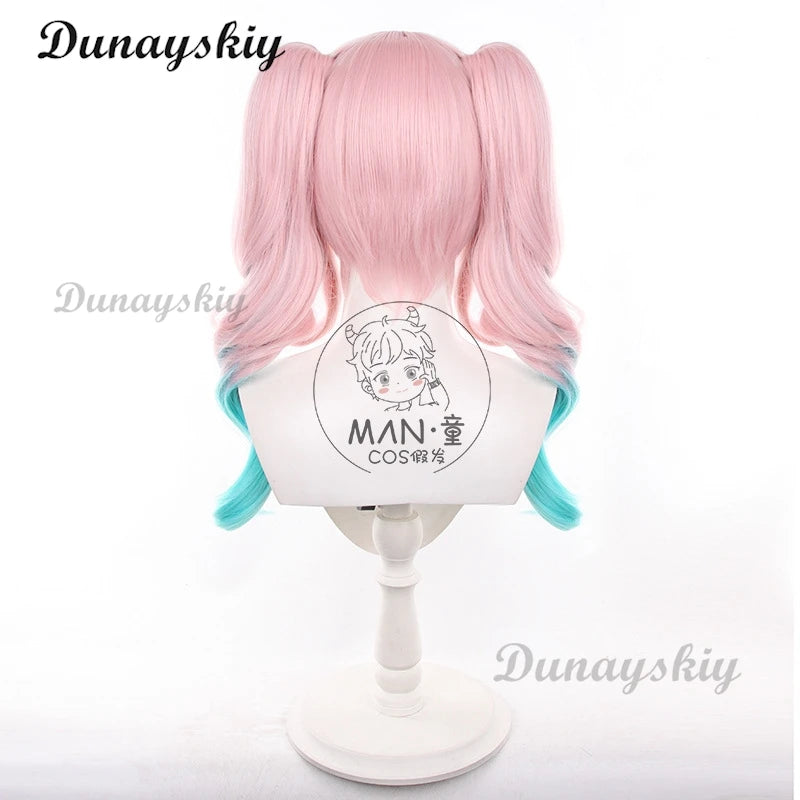 Honkai Star Rail Hyacine Cosplay Wig Pink Blue Double Ponytail Hair Amphoreus Halloween Party for Women Carnival Props