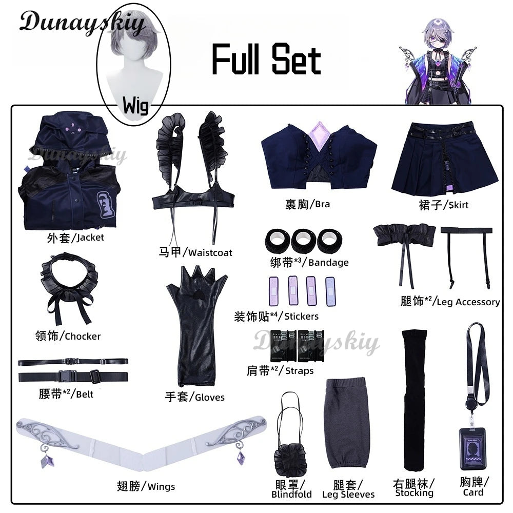 Hololive EN Vtuber Koseki Bijou Cosplay Coat Chunibyo Dark Hunter New Outfit Costume Wig Dress Halloween Xmas Customized