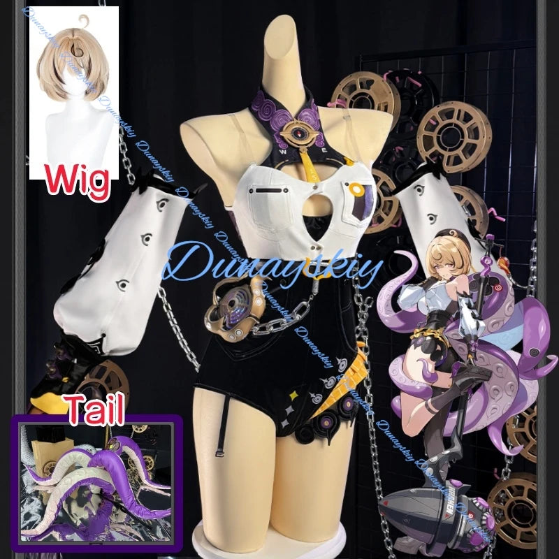 Zenless Zone Zero Yidhari Cosplay Costume Wig Tail Shoes Uniform Hat Socks Outfit Spook Shack Halloween Party Carnival Prop