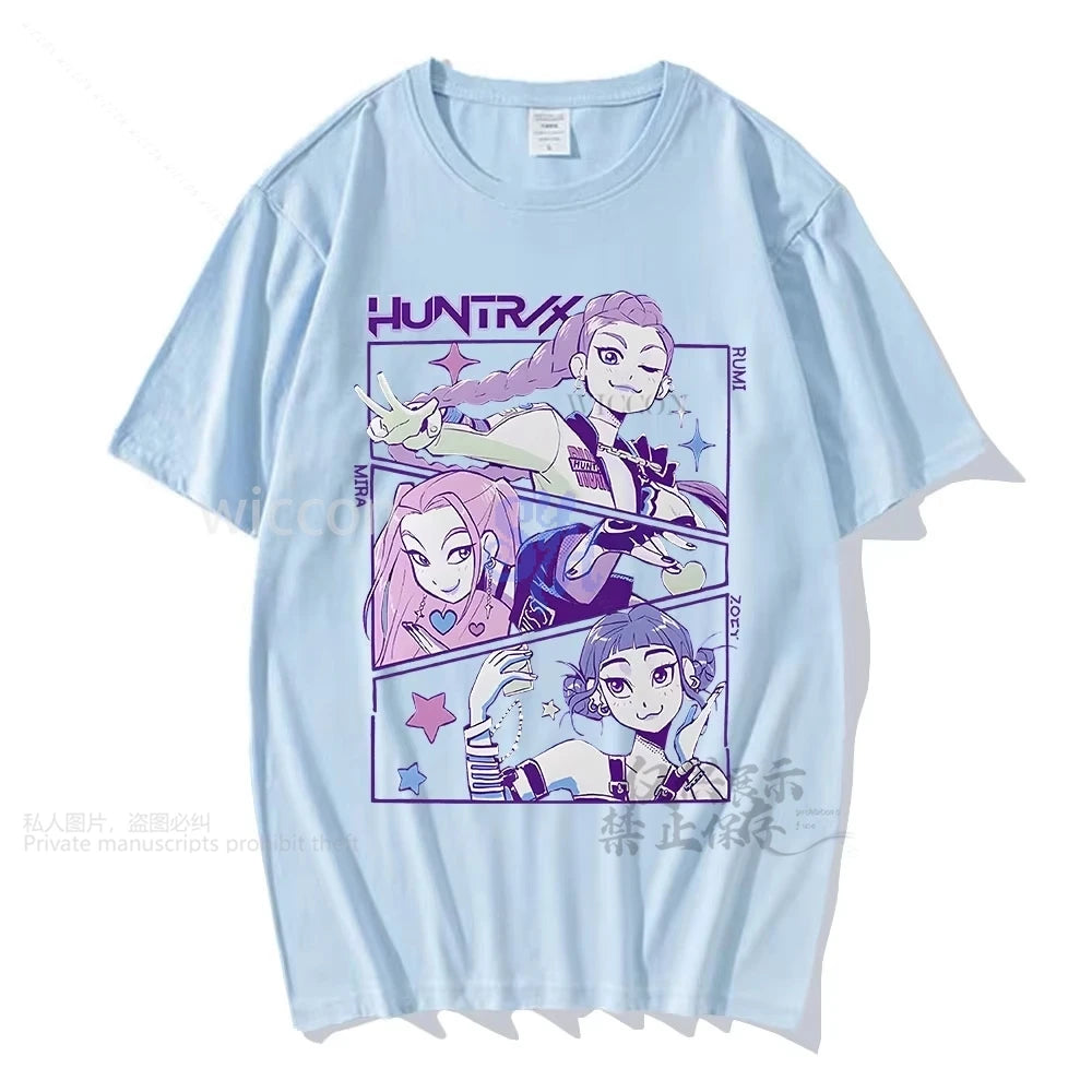 Anime Huntrix Rumi Mira Zoey Cosplay Kpop Demon Girls Power Korea Groups Kawaii Cute Cartoon Comfort Colors Tshirt Halloween Cos