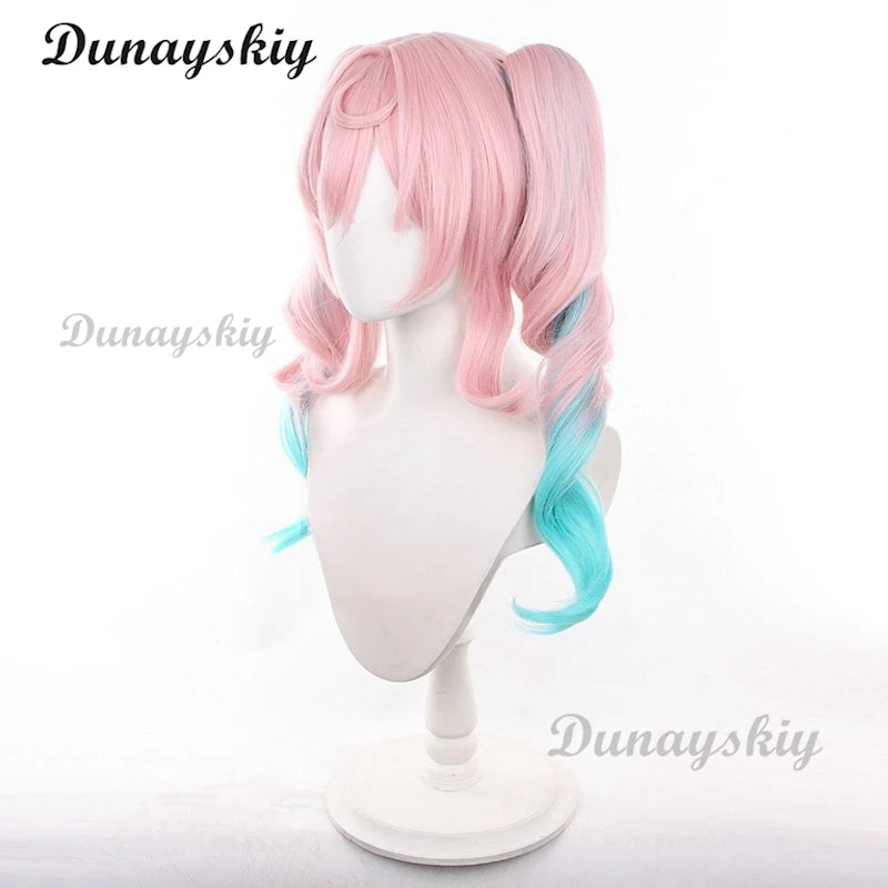Honkai Star Rail Hyacine Cosplay Wig Pink Blue Double Ponytail Hair Amphoreus Halloween Party for Women Carnival Props