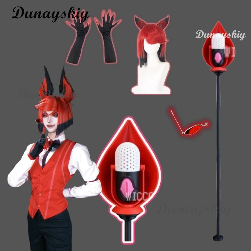 Hazbin Cosplay Hotel ALASTOR Cosplay Props 145CM Detachable Vertical Microphone Sticks Canes For Halloween Carnival Party Props