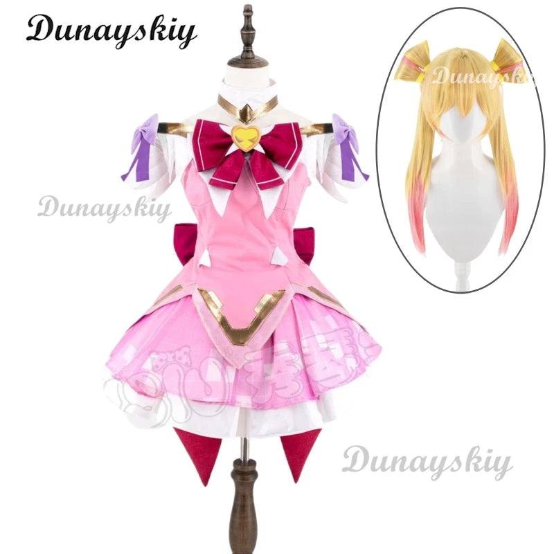 Cosersea Magical Girl Juno Cosplay Costume Wig Magical Girl Juno Role Play Halloween Women Pink Dress Carnival Party Outfit