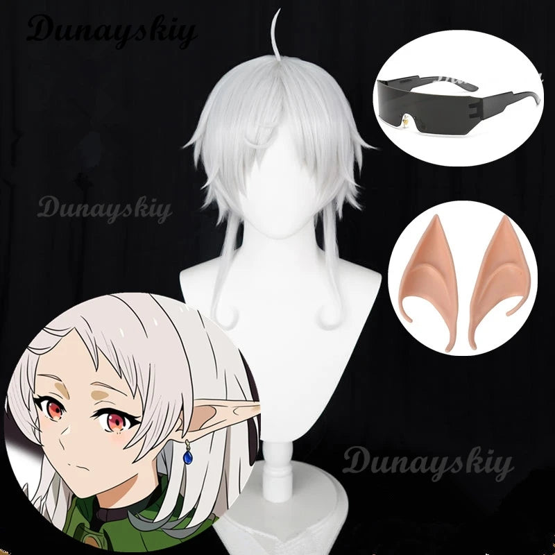 Anime Mushoku Sylphiette Cosplay Wig Tensei 2 Short Gray Hair Fitts Glasses Ears Heat-resistant Fiber Hair+Wig Cap Halloween