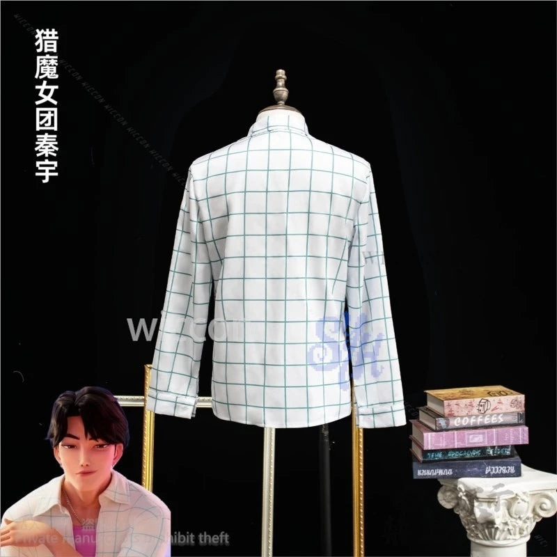 Kpop Demon Saja Boys Soda Pop Uniform Cosplay Jinu Anime Costume Fashion Handsome Korea Idol Retro Plaid Long Sleeve Shirt 코스프레