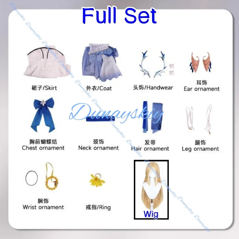 Wuthering Waves Cartethyia Cosplay Costume Wig Swimsuit Women Dress Headwear Ears Set Halloween Party Role Playing Outfit