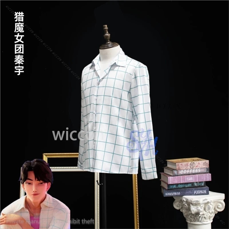 Kpop Demon Saja Boys Soda Pop Uniform Cosplay Jinu Anime Costume Fashion Handsome Korea Idol Retro Plaid Long Sleeve Shirt 코스프레