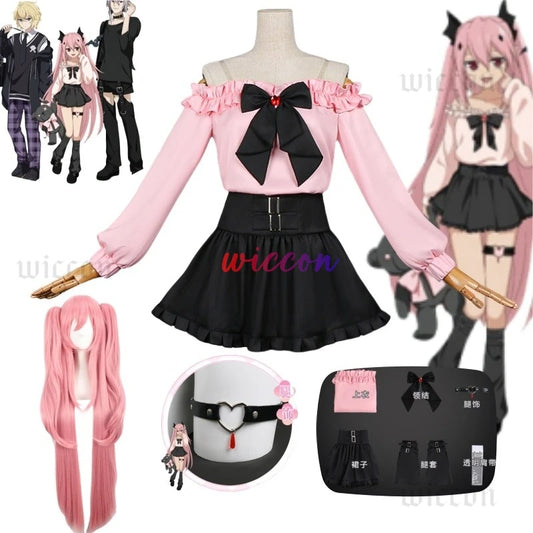 Seraph Of The End Owari no Seraph Krul Tepes Cosplay Costume Anime Wig JK School Uniforms Witch Vampire Dress Headwear Props