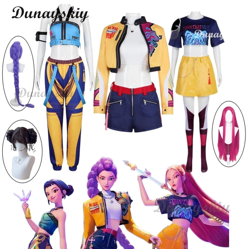 2025 Movie Devil Hunters Cosplay KPOP Girl Group Mira Zoey Rumi Cosplay Colorful Uniform Halloween Party Sexy Outfit for Woman