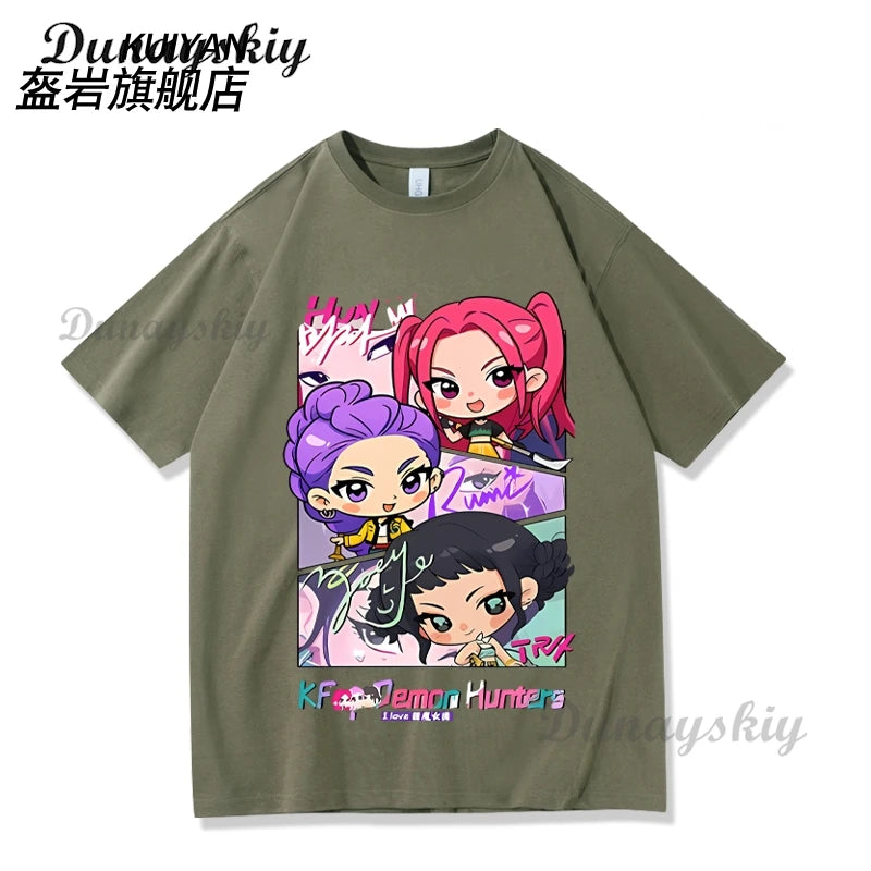KPop Demon Hunters Cosplay T-shirt Wig Costume Superstar Rumi Mira Zoe Daily Black White Printed Top For Women Girls Clothing