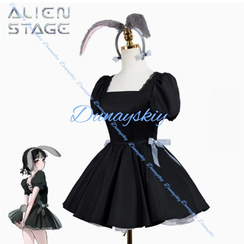 Alien Stage Sua Cosplay Costume Wig Prop Anime Game Balck Dress Halloween Costumes for Women Man Full Dress Party Clothing