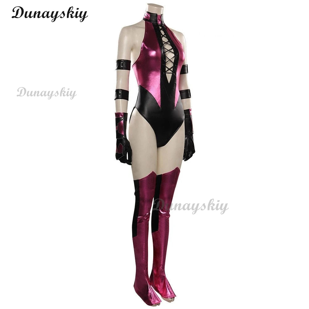 Mileena Cosplay Mortal Cos Kombat Fantasy Costume Adult Women Jumpsuit Mask Gloves Outfits Halloween Carnival Disguise Suit