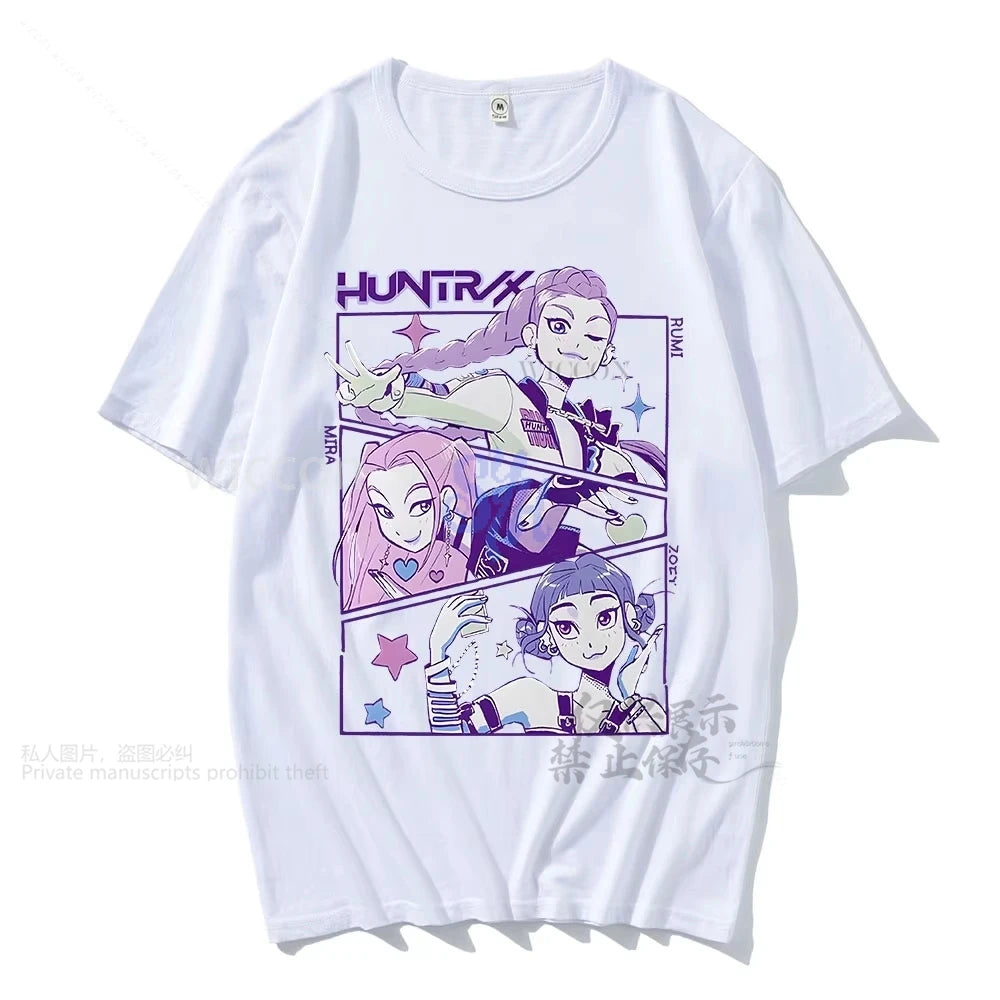 Anime Huntrix Rumi Mira Zoey Cosplay Kpop Demon Girls Power Korea Groups Kawaii Cute Cartoon Comfort Colors Tshirt Halloween Cos