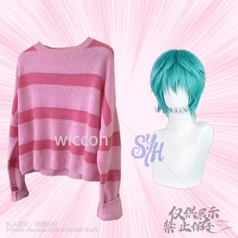 Kpop Group Idol Anime Demon Saja Boy Baby Cosplay Costume Pink Stripe Uniform Lovely Kawaii Jirai Kei Suit Wigs Halloween Party