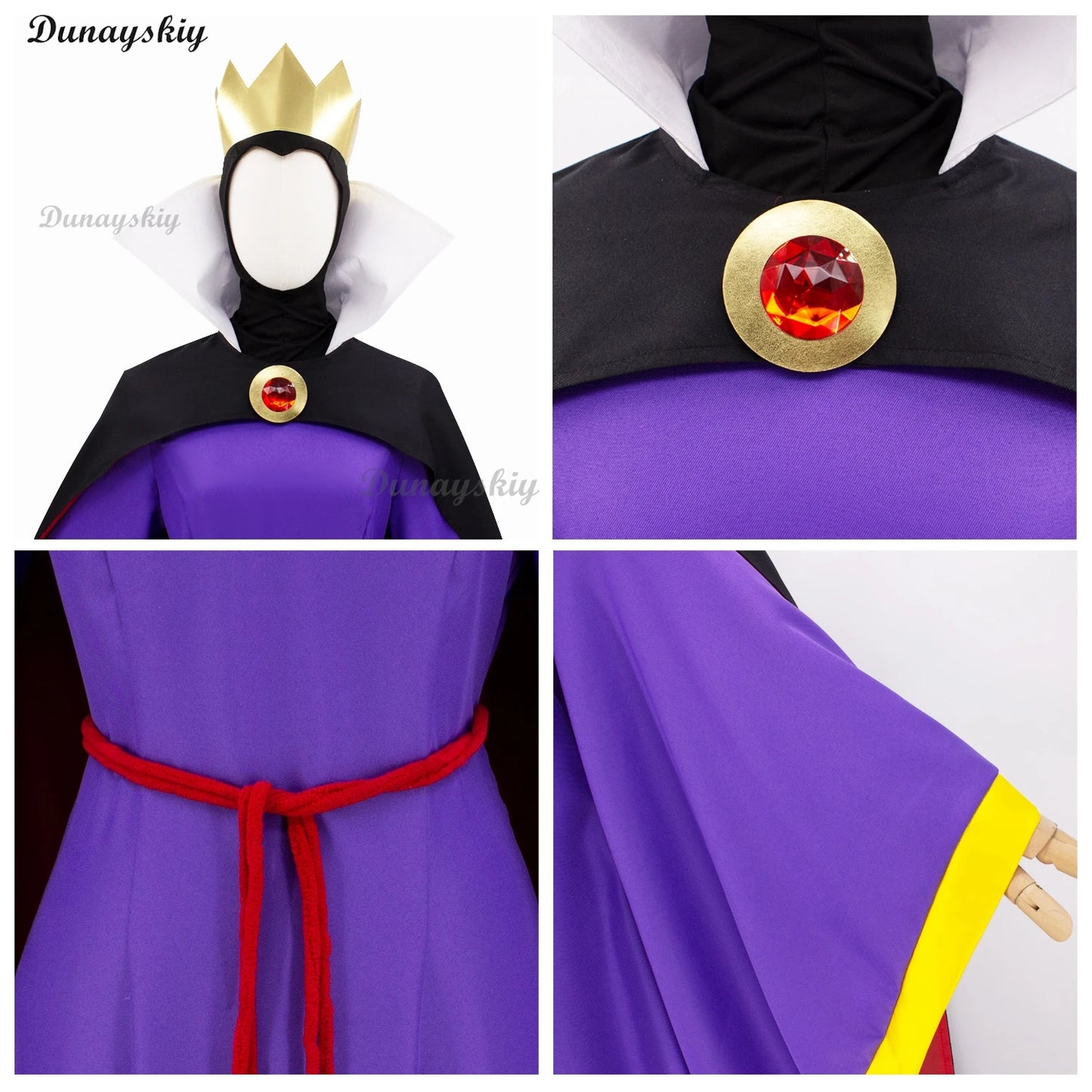 Stepmother Evil Queen Snow Cos White Cosplay Costume Queen Purple Dress Black Cope Villainous Cosplay Costume Halloween