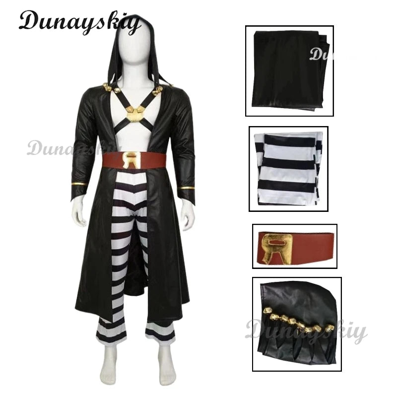 Anime JoJo's Cosplay Costume Bizarre Golden Wind Risotto Nero Wig Uniform Hooded Trench Pants Adventure Halloween Party Outfit