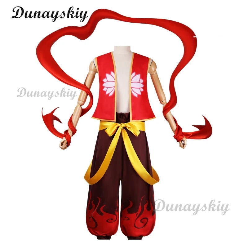 Movie Nezha Cosplay Nezha Birth of The Demon Child Cosplay Costume Red Top Outfits Ribbon Halloween Performance Cos Costumes