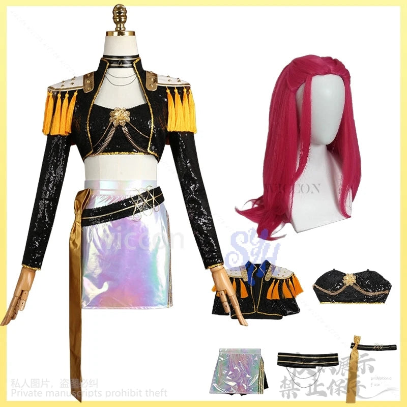 Kpop Demon Korea Idol Girls Uniform Mira Cosplay Huntrix Golden Stage Costume Black Punk Coat Mini Dress Lolita 코스프레 Halloween