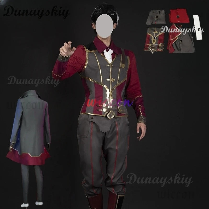 Game LOL Arcane Silco Cosplay Costume Anime Military Uniform Trench Coat Boot Wig Adult Man Halloween Christmas Party Suit