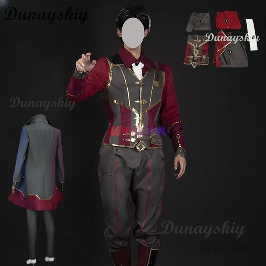 Game LOL Arcane Silco Cosplay Costume Anime Military Uniform Trench Coat Boot Wig Adult Man Halloween Christmas Party Suit