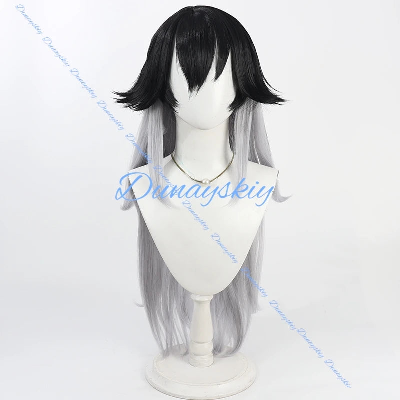 Nikke The Goddess of Victory K Cosplay Wigs K 90cm Synthetic Hair Long Straight Black Mixed Gray Cos Wig Heat Resistant