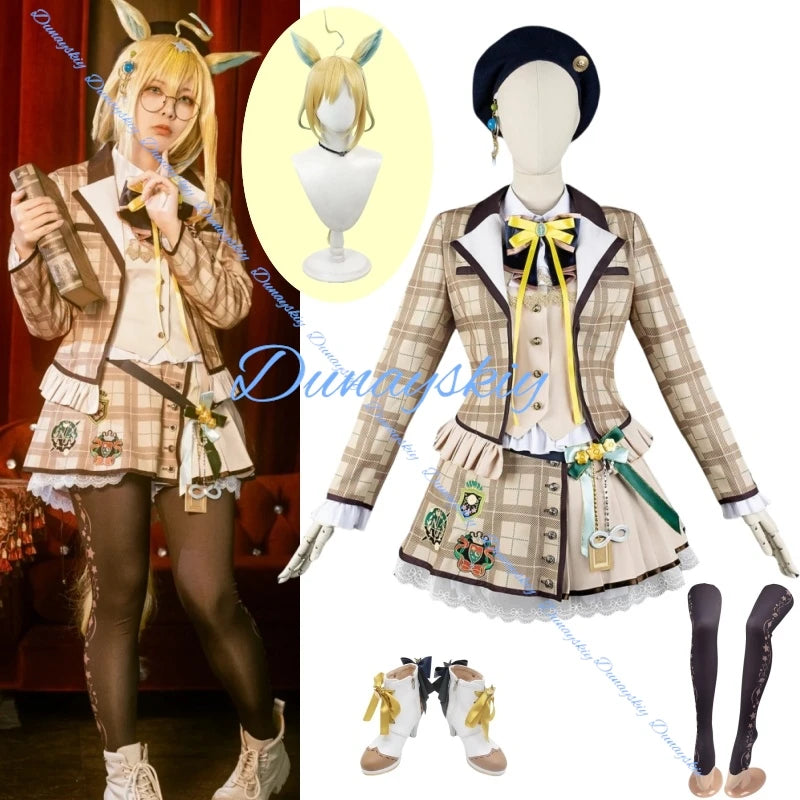 Game Umamusume: Pretty Derby Neo Universe Cosplay Costume Wig JK Uniform Plaid Skirt Coat Woman Cute Christmas Suit