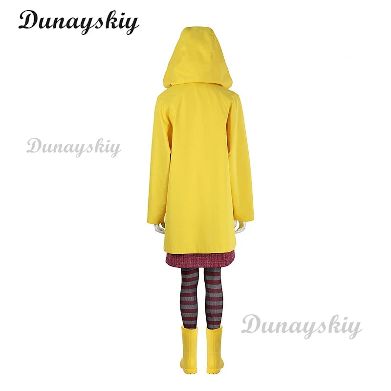 Coraline Cosplay Costume Wig Prop Horror Fairytale Movies Yellow Coat Secret Door Adult Halloween Party Customized